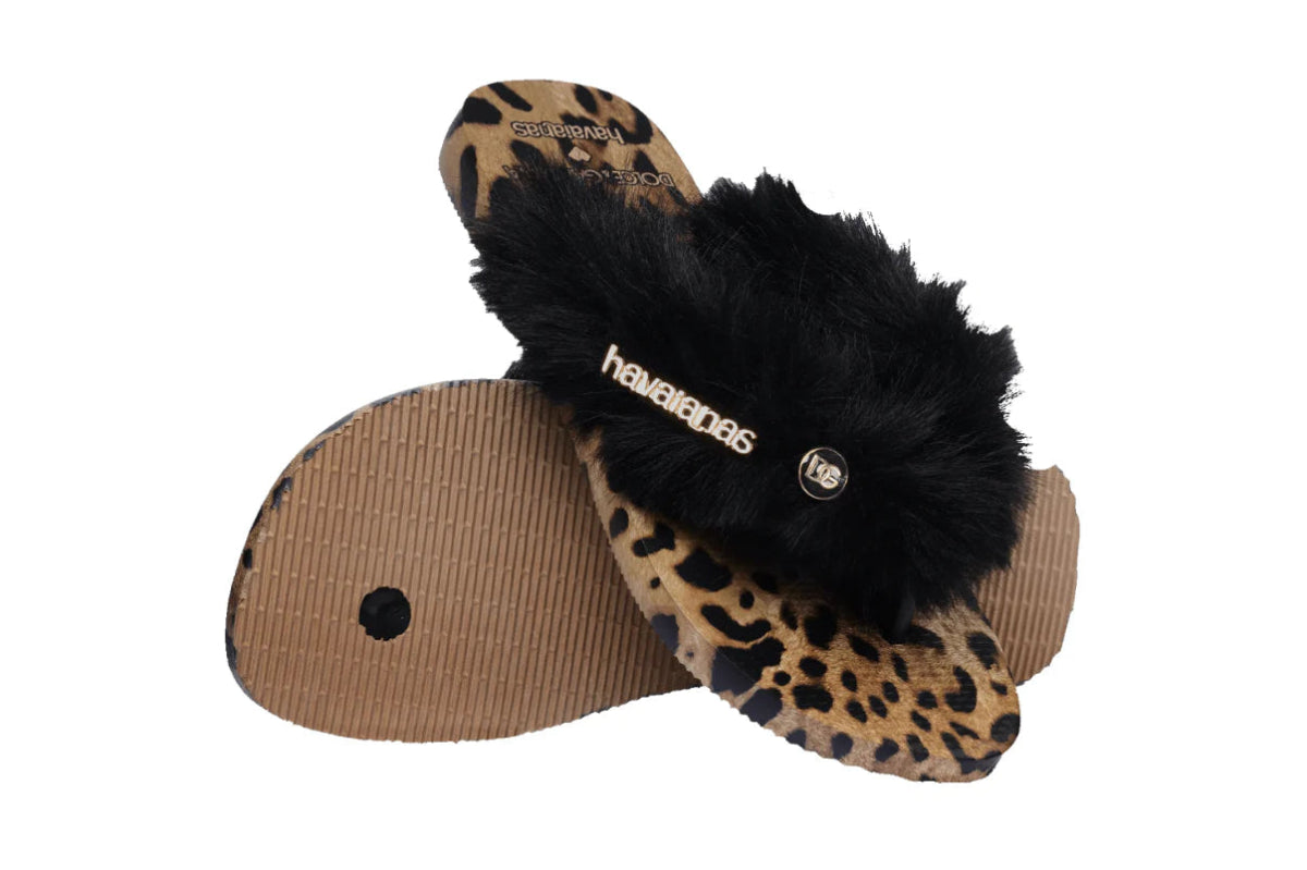Chinelo Havaianas Top x Dolce&Gabbana Faux Fur Leopard Marrom - ByDunky - Store