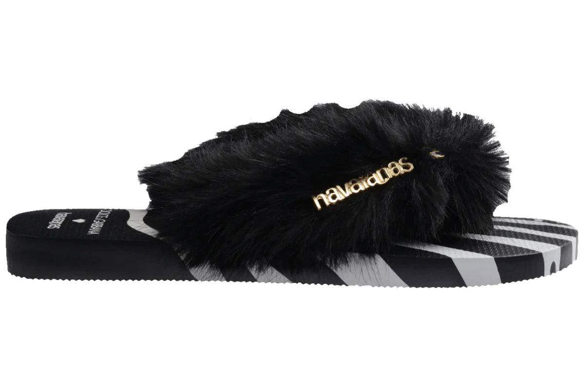 Chinelo Havaianas Top x Dolce&Gabbana Faux Fur Zebra Preto - ByDunky - Store
