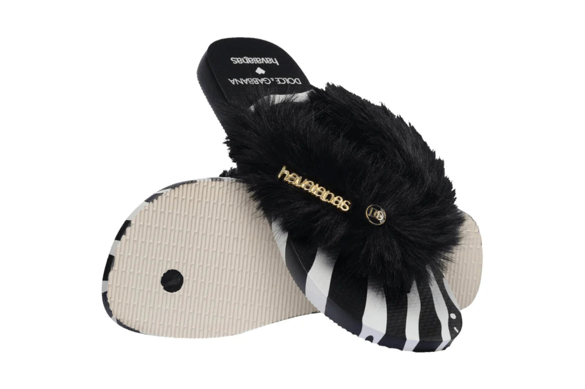 Chinelo Havaianas Top x Dolce&Gabbana Faux Fur Zebra Preto - ByDunky - Store