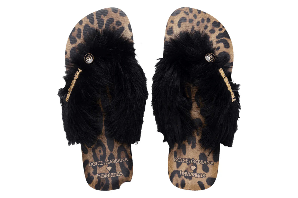 Chinelo Havaianas Top x Dolce&Gabbana Faux Fur Leopard Marrom - ByDunky - Store
