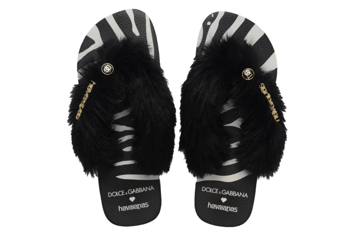 Chinelo Havaianas Top x Dolce&Gabbana Faux Fur Zebra Preto - ByDunky - Store