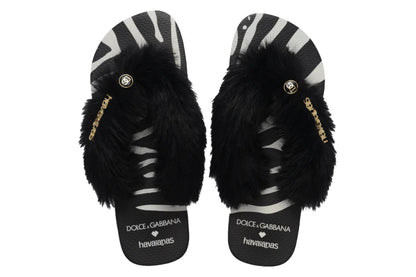 Chinelo Havaianas Top x Dolce&Gabbana Faux Fur Zebra Preto - ByDunky - Store